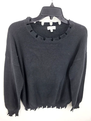 Suéter Umgee Para Mujer Mediano Negro Acanalado Dobladillo con Muescas Artístico Boho Popover Algodón Foto 1 de 4