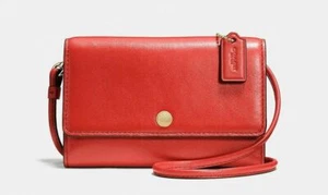 Coach Smooth Red Currant Leather XBody CrossBody Bag Wallet 63154 Small Macys - Picture 1 of 2
