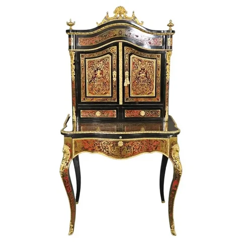 Fine Quality Boulle Inlaid French Louis XV Style Secretary Desk circa 1950 Cover