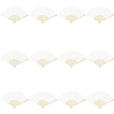 美国 12 件装女式竹制手扇,8 英寸白色折叠手持风扇 — 第 1/4 张图片