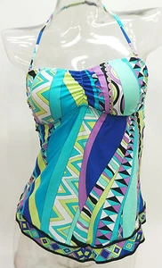 Apt 9 Multi Color Geometric Bandeau Halter Tankini Top Swimsuit Women's Small - Picture 1 of 2