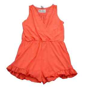 Coco Avante Romper Womens S Orange Sleeveless V Neck Ruffled Hem Casual Outfit