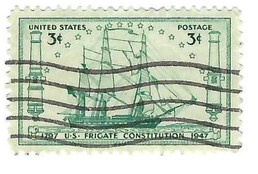STAMP US SCOTT 951 "USS Constitution" 3 CENT 1947 USED FANCY CANCEL WAVE - Image 1 of 1
