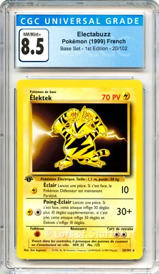 CGC 8.5 NM/MINT+ French Electabuzz / Elektek Base 1st Ed 1999 Pokemon 20/102 -13 - Image 1 of 2