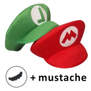 Mario & Luigi Schaumstoffmütze Kappe und Schnurrbart Kostüm Party Cosplay Shows Verkleiden - Bild 1 von 18