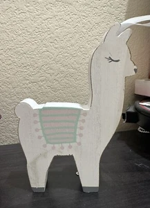 Wooden Llama Hanging Wall Decor Art Pink Hobby Lobby Accent Nursery Girl New - Picture 1 of 3