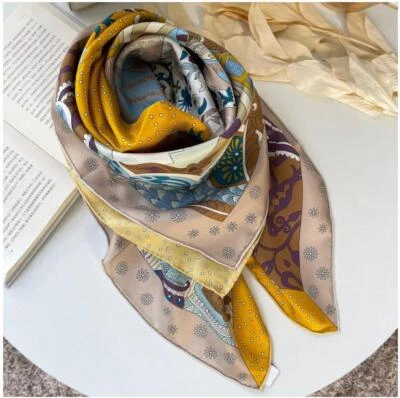 Pure 14 Momme Twill Silk Wrap Scarf Bandanna New Era Print Square Shawl 35’’new - Image 1 of 4