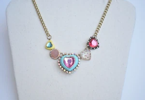 Betsey Johnson Candyland Heart Lucite Aqua Red Pink Crystal Necklace - Picture 1 of 13