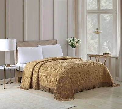 Beatrice Home Fashions Medallion Chenille Bedspread, Queen, Gold - Image 1 of 3