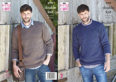 Knitting Pattern Mens Round or V Neck Jumper Sweater King Cole Double Knit 5799