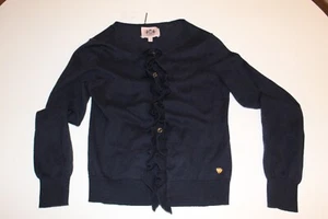 Juicy Couture girls navy button down ruffle sweater gold embellishment heart   - Picture 1 of 6