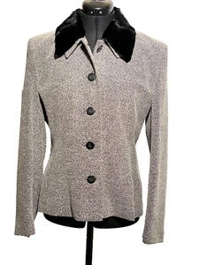 Ambience Jacket Women Medium Blazer Fitted Fur Collar Grey Size 12 - Picture 1 of 17