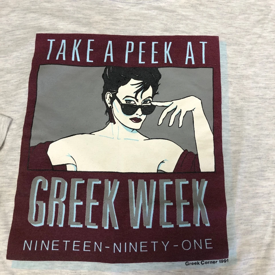 Camiseta De Colección 1991 Semana Griega LS Brezo Años 90 Deco Glamour Patrick Nagel ARTE POP Foto 1 de 4