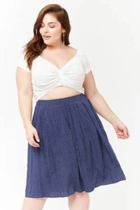 Forever 21+ Plus Size Navy White Polka Dot Pleated Skirt 2X - Picture 1 of 4