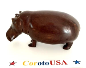 Handgeschnitzte Hartholz Nilpferd Statue Nilpferd Ornament Figur 6" lang Vintage - Bild 1 von 7