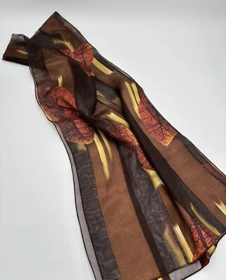 Винтажный чистый шарф 58 «x 26» шелк чувствовать RN103114 листья коричневые/апельсины - Изображение 1 из 4