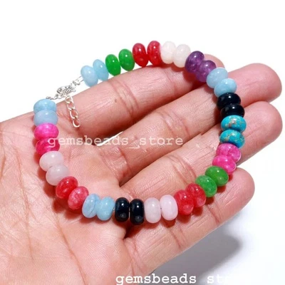 Bracciale in argento sterling 925 con pietre preziose calcedonio... - Immagine 1 di 4