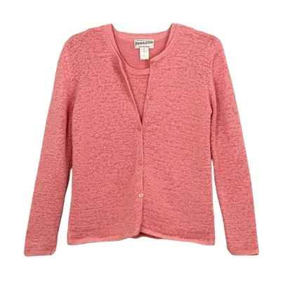 Vintage 90s Pendleton Pink Knit Cardigan Sweater Set - Image 1 of 4
