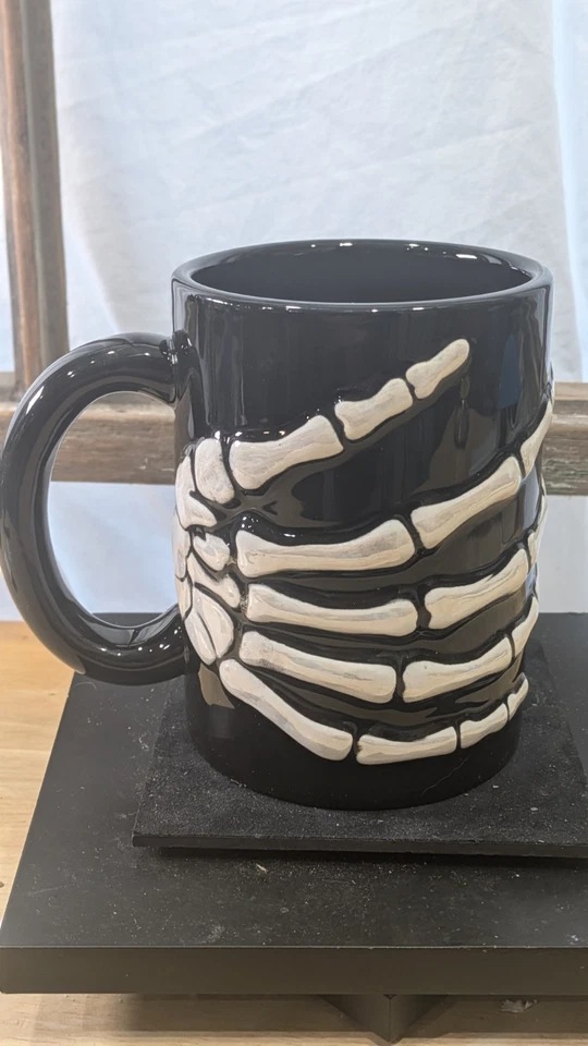 Halloween Skeleton Hand Mug With Handle Black White Ceramic Skeleton Hand Mug... - Image 1 of 4