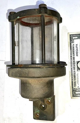 Vintage Solid Brass Ship light fixture lamp marine? Outdoor Wall Unknown Old - Image 1 of 4