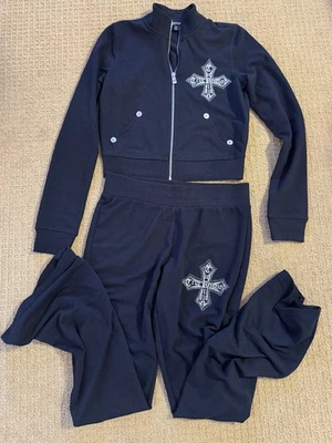 NUEVO CON ETIQUETAS True Religion Crystal Terry Chaqueta Negra Conjunto PEQUEÑA Foto 1 de 4