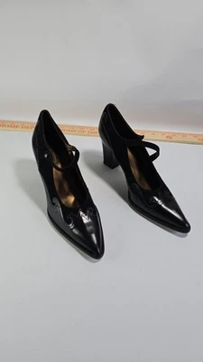 Rush Hour Elsie Size 6.5 B Unique Vintage Black Heels W/Strap & Buckle Witchy - Image 1 of 4