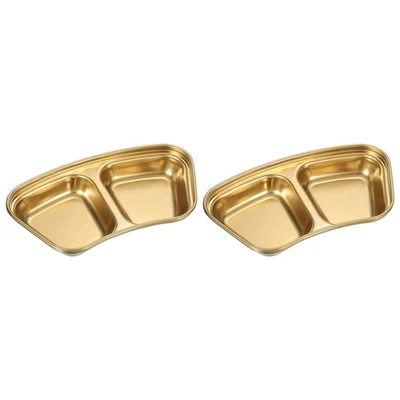 Mini Plato de Salsa de Acero Inoxidable de 3", Condimentos Cuencos Dorado 2 Piezas 2 Compartimentos Foto 1 de 4