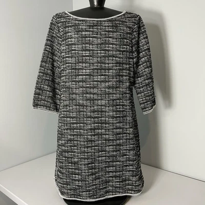 Mini Vestido Max Studio Tweed Talla Grande Negro/Blanco Funda Cóctel Fiesta Cuello Barco Foto 1 de 4