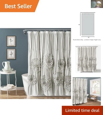 Serena Shower Curtain 72x72 - Elegant Light Gray Floral Ruffled Bathroom Decor - Image 1 of 4