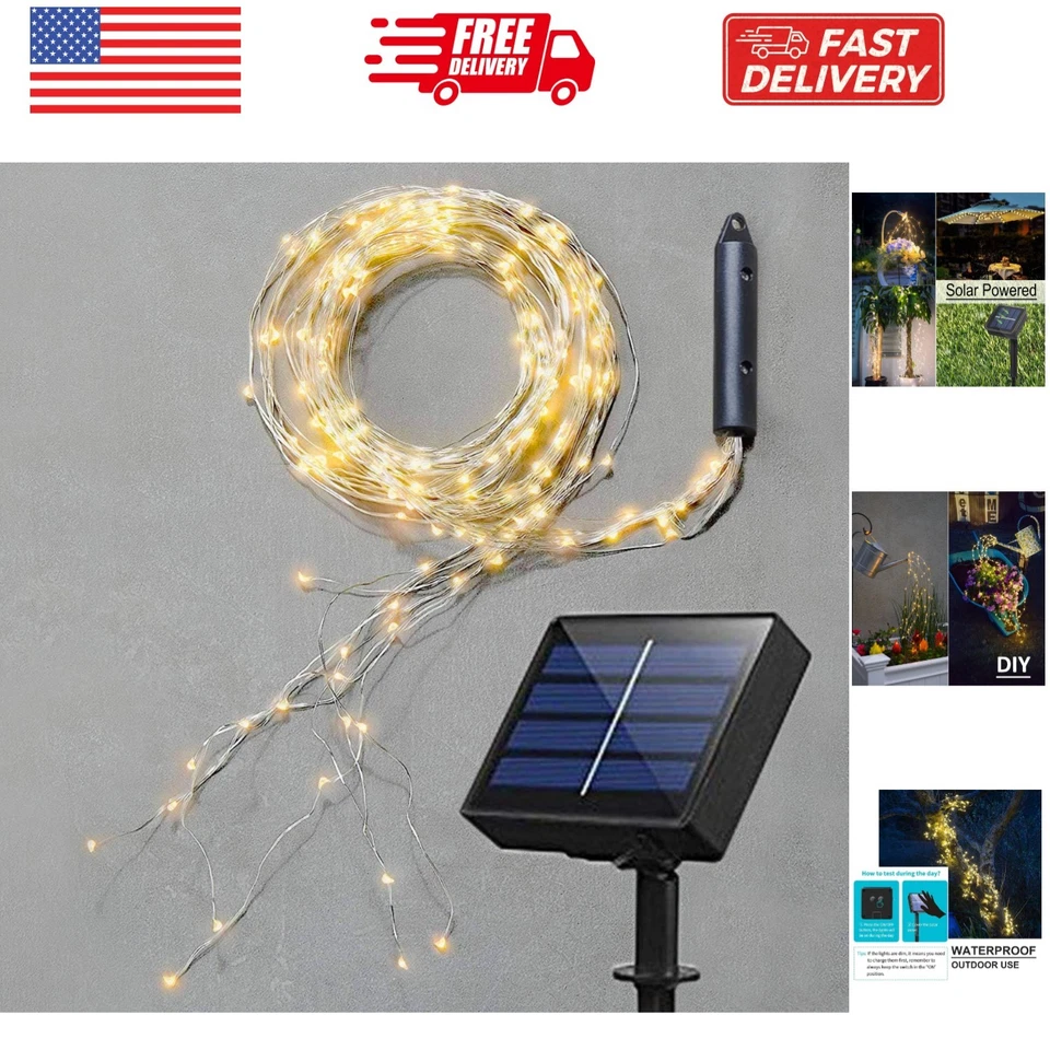 Solar Fairy String Lights Outside Multi Strand 180 LEDs Watering Can Light f...
