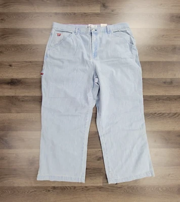 Jeans Tommy Hilfiger perna larga tamanho 16 azul feminino listrado vintage Y2K crop novo com etiquetas - Imagem 1 de 4