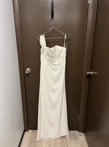 Size 10 Liz Fields Bridal Wedding Gown Ivory One Shoulder Chiffon - Picture 1 of 6