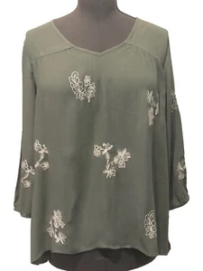 Natural Reflections Tunic Women Medium Boho Lagenlook Top Embroidered 3/4 Sleeve - Picture 1 of 9