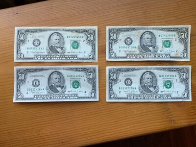 FOUR $50.00 SERIES 1990 FEDERAL RESERVE NOTES - Image 1 of 4