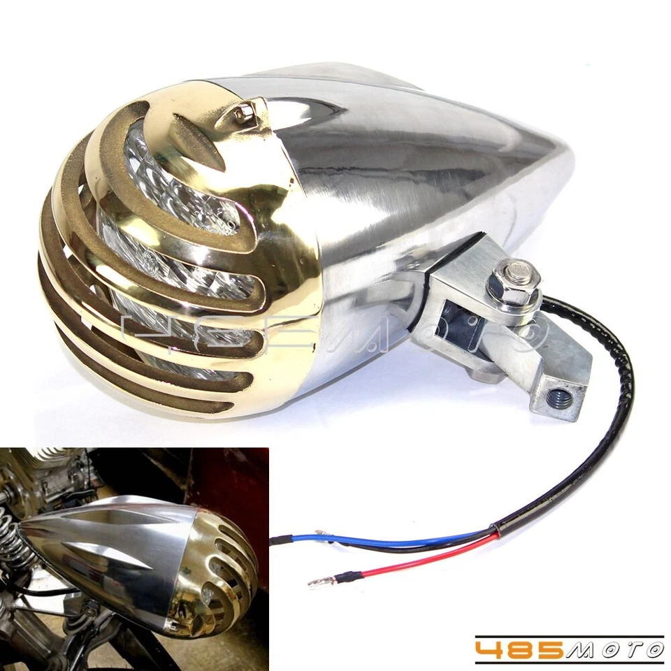 Brass Motorcycle 4.5 in Headlight Lamp Finned Grill Cover For Harley Choppers - Image 1 of 4