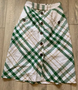 Retro 1980s Durndall Skirt White Green  Patch Pocket Buttoned Linen M&S Size 6 - Picture 1 of 2