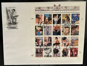 #3502 American Illustrators, Complete Pane on LARGE FDC ARTCRAFT Perfect!!! #2 - Picture 1 of 1