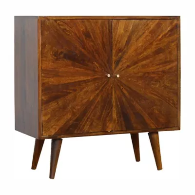 NEW Retro Sunburst Wooden Sideboard Cabinet, 77 x 75cm, Chestnut Storage Cabinet - Image 1 of 4
