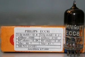 NOS NIB ECC81 PHILIPS MINIWATT "D" Getter Holland Amplitrex Tested 1 Pc - Picture 1 of 8
