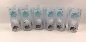 Set 6 bicchieri da tè ghiacciati vintage Libbey foglia d'acero smerigliato nero acqua - Foto 1 di 5