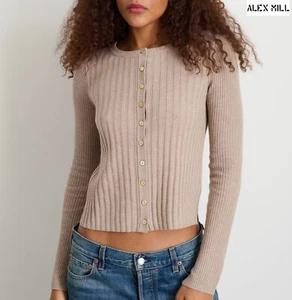 ALEX MILL NEU $ 145 KB GERIPPTE VISKOSE/BAUMWOLLE/WOLLE/KASCHMIR BIMSSTRICKJACKE. GR S - Bild 1 von 13