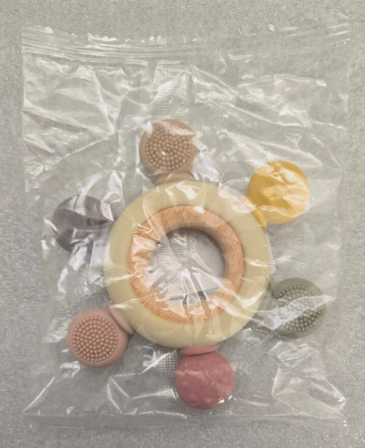 Baby Teething Toys Silicone Teethers BPA Free Silicone Rudder Wooden Ring Khaki - Image 1 of 1