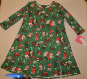 Girl's Amy Byer Green Puppy Christmas 3/4 Sleeve Holiday Slip On Dress 14, 16 - Picture 1 of 3