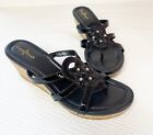 Women’s Cole Haan Sandals Size 8b Thong Black Patent Leather Wedge Slip On Nice