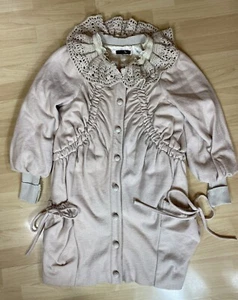 Anthropologie Ryu Soft Ballet Pink Gorgeous Crochet Details Wool Blend Coat - Picture 1 of 16