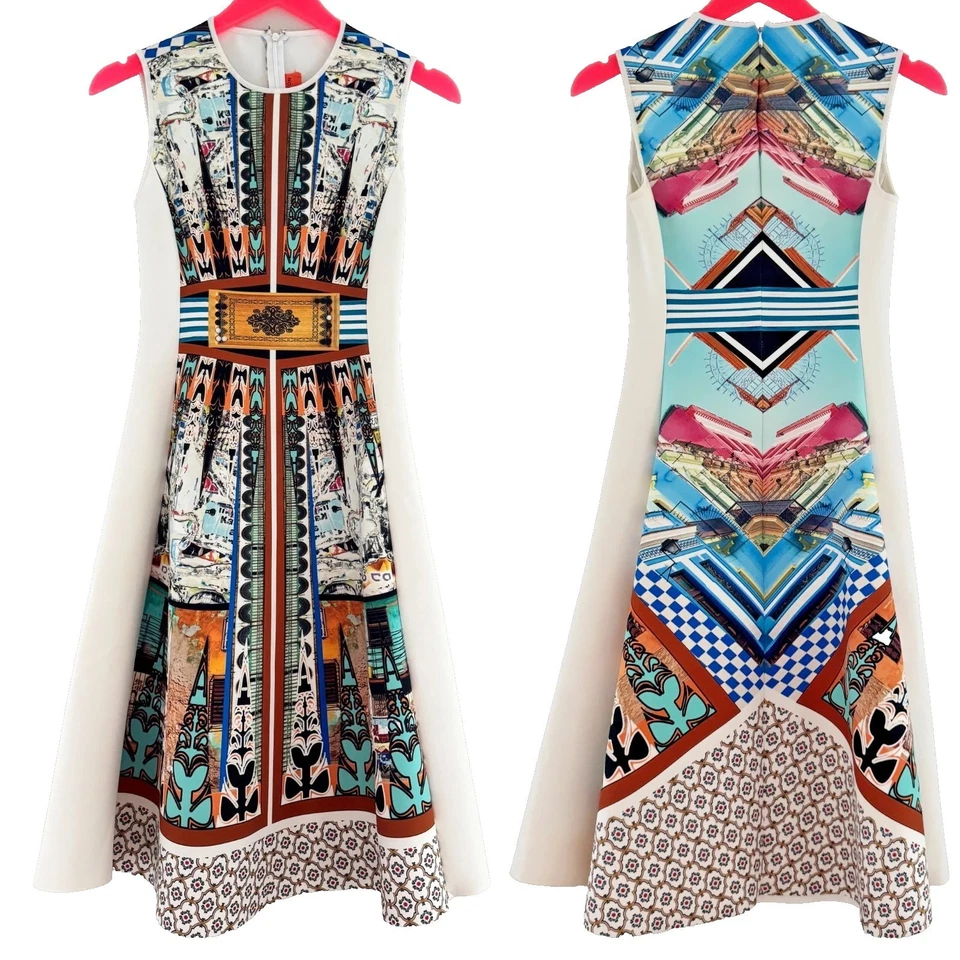 Vestido midi CLOVER CANYON blanco de neopreno con estampado gráfico CUBA línea A Foto 1 de 4