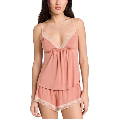 Conjunto de cami y pijama corto Eberjey talla grande rosa flora encaje lencería salón O11-2 Foto 1 de 4