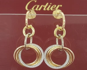 Cartier Trinity Crash Pave Diamond Drop Earrings 18K Multi-Colored Gold - Picture 1 of 8