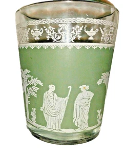 Glass Hazel Atlas Grecian Jeanette Wedgewood Small Juice Glass Green White - Picture 1 of 4