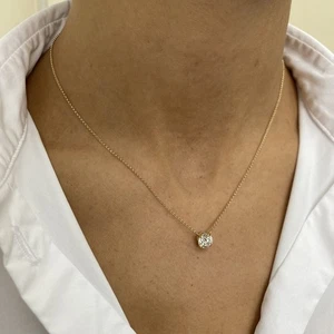 Diamond Pendant Solitaire Necklace F VS1 Round 1.2 CT Labcreated 14K Yellow Gold - Picture 1 of 10
